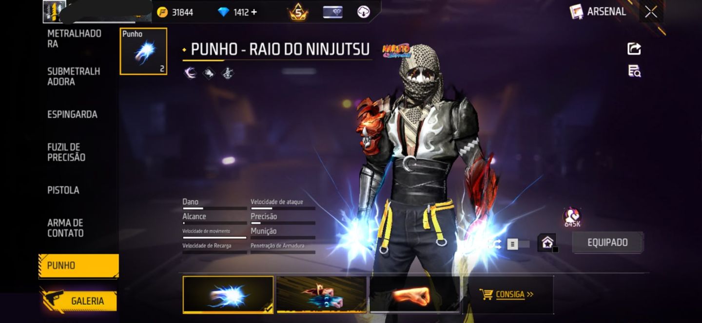 Conta FreeFire 7 Anos | 1372 diamante | Pacote Hashira Sensi | Tds Skins Naruto