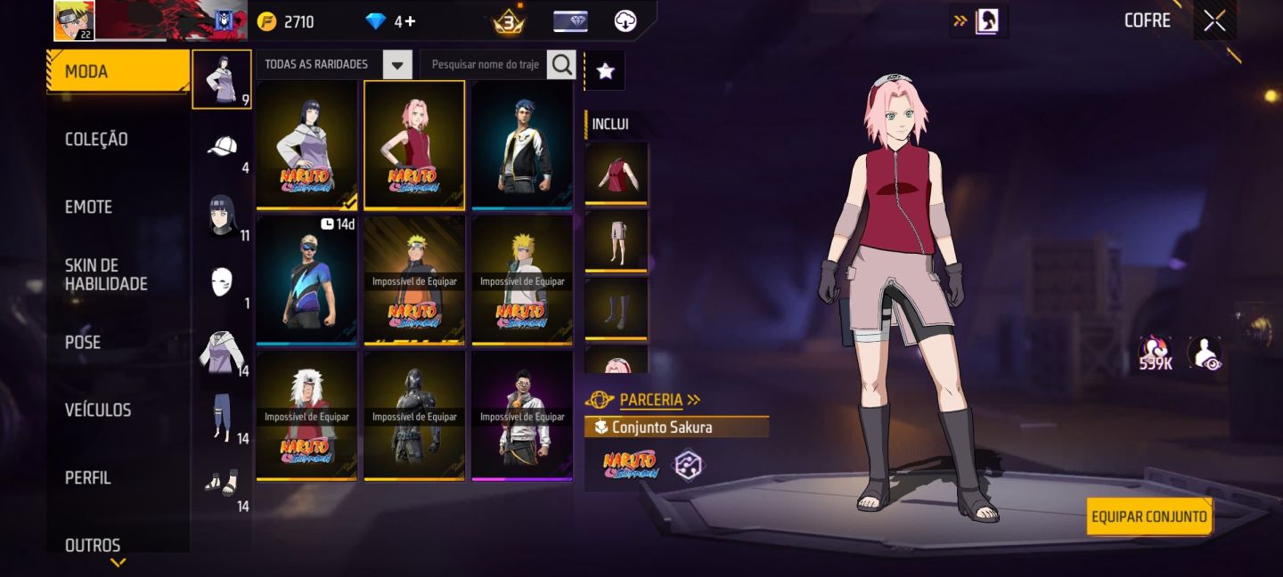 CONTA FREE FIRE + COLEÇÃO NARUTO