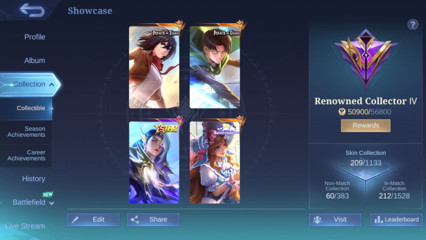 Conta Mobile Legend / AOT MIKASA Fanny & LEVI Martis / ANNUAL-STAR Lesley & Mais