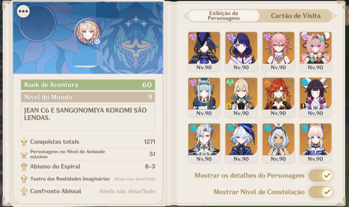 Conta Hoyoverse (Genshin Impact +Honkai Star Rail) - Aceito propostas.