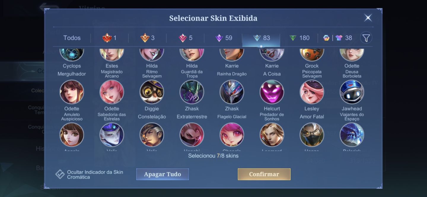 CONTA MOBILE LEGENDS/ SKINS RARAS