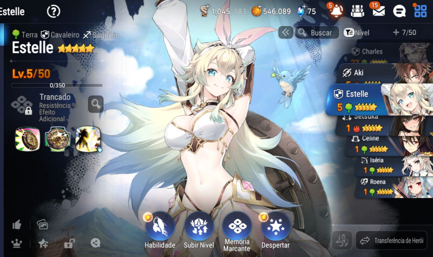 Reroll Epic Seven sv novo com Estelle, Aki, Setsuka, Celine, Roena e Karin ML