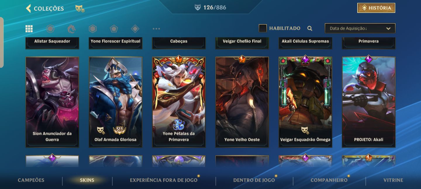 Conta com várias skins