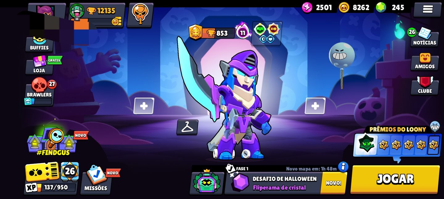 Brawl Stars 12.135 Troféus | Shelly Princesa + Ash Ninja Original + Skins Raras