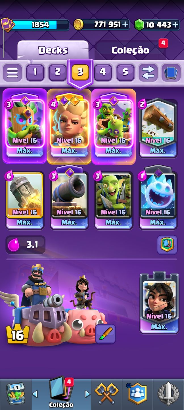 Conta Clash Royale nv. de coleção 1854 (Torre do rei 16)!!!!