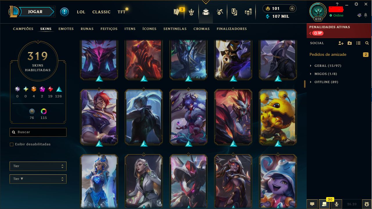 Conta lol Esmeralda - main sup/adc +300 skins e +100 cromas com icones raros.