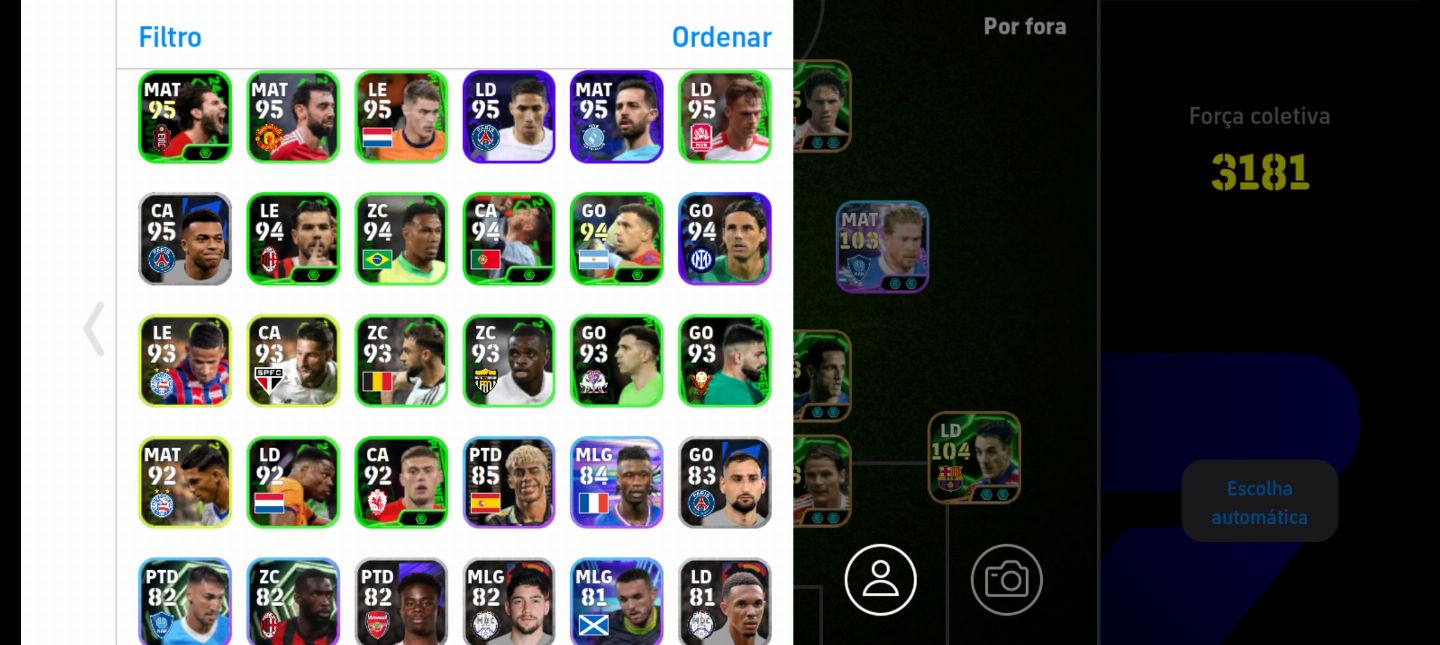 Conta de efootball com 3181 de força total