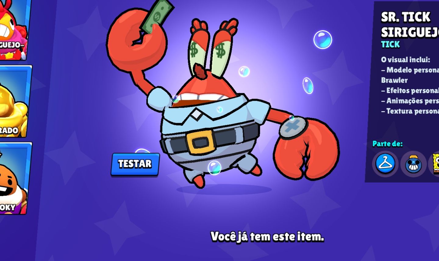 Conta brawl star bob sponja várias skins
