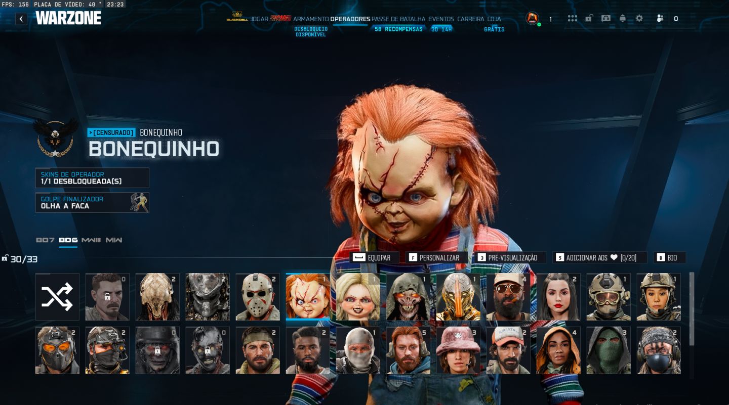 CONTA WARZONE SKINS RARAS COM BAILARINA, JASON, CHUCKY, NOIVA DO CHUCK, PREDADOR