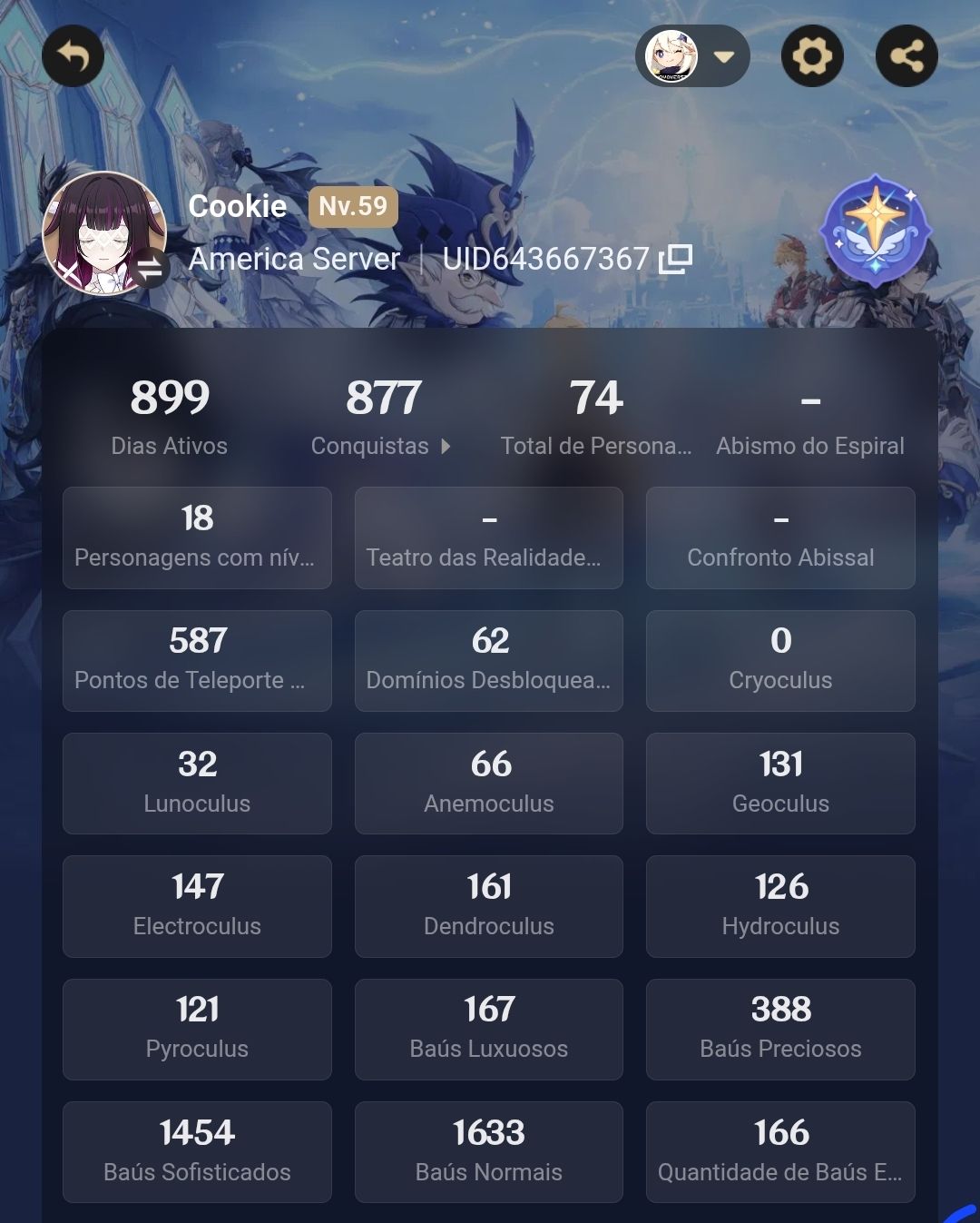 Desapego conta genshin ar 59 criada no final de 2021, com itens da 2.4 adiante