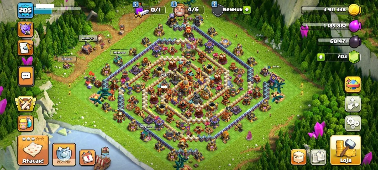 CV16 Quase Full|Defesas FULL|Skins Lendárias|Ferreiro Top|703 Gemas|XP 205
