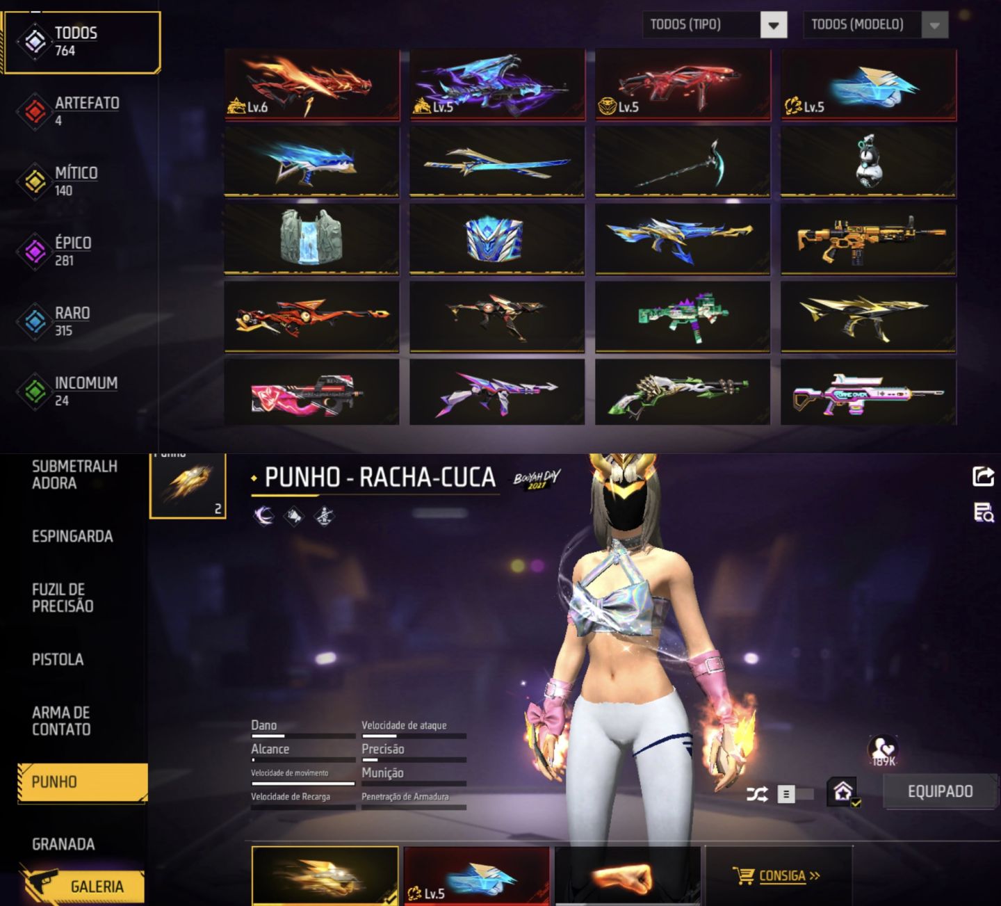 CONTA FREE FIRE FEMININA E MASCULINA, FOCO NO FEMININO