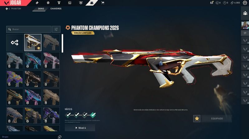 CONTA COMPLETA SKIN DE FACA NOCTURNUM PHANTOM CHAMPIONS 2026 NIVEL 25 BRONZE 2