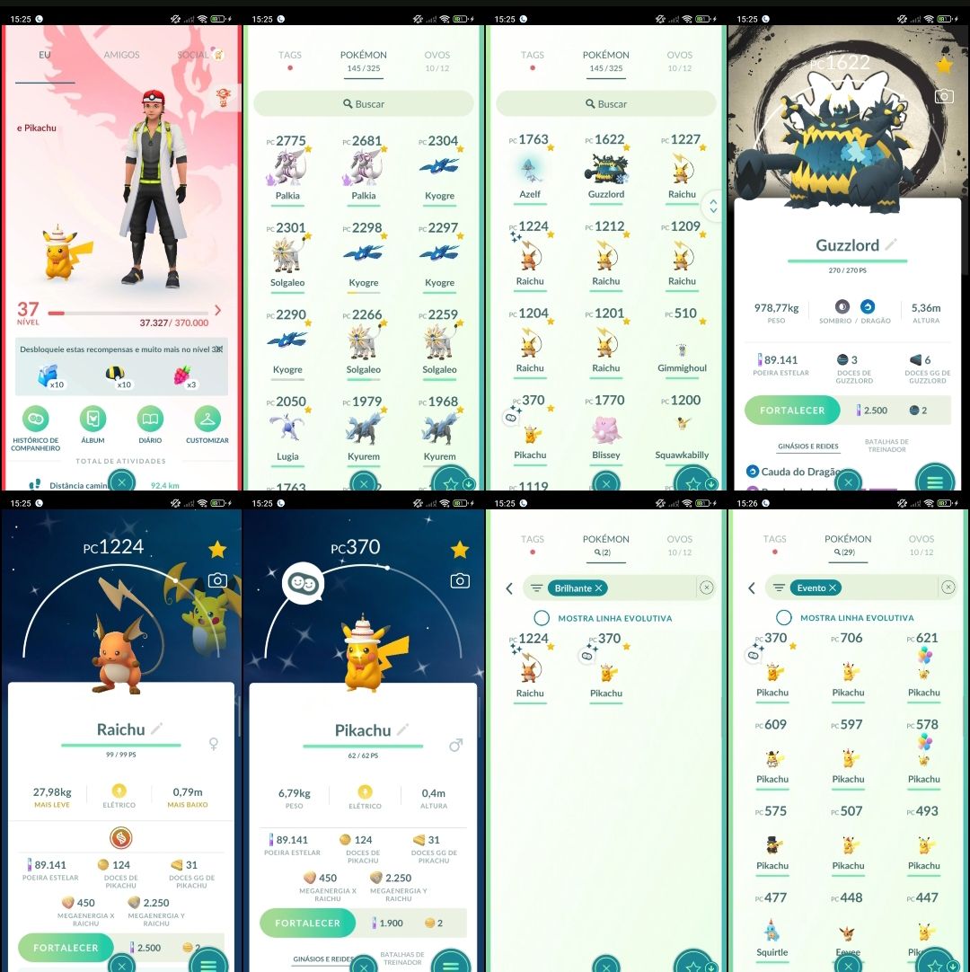 Lv.37 | Guzzlord Fundo Especial | Pikachu Shiny Chapéu | 29 Eventos Q316