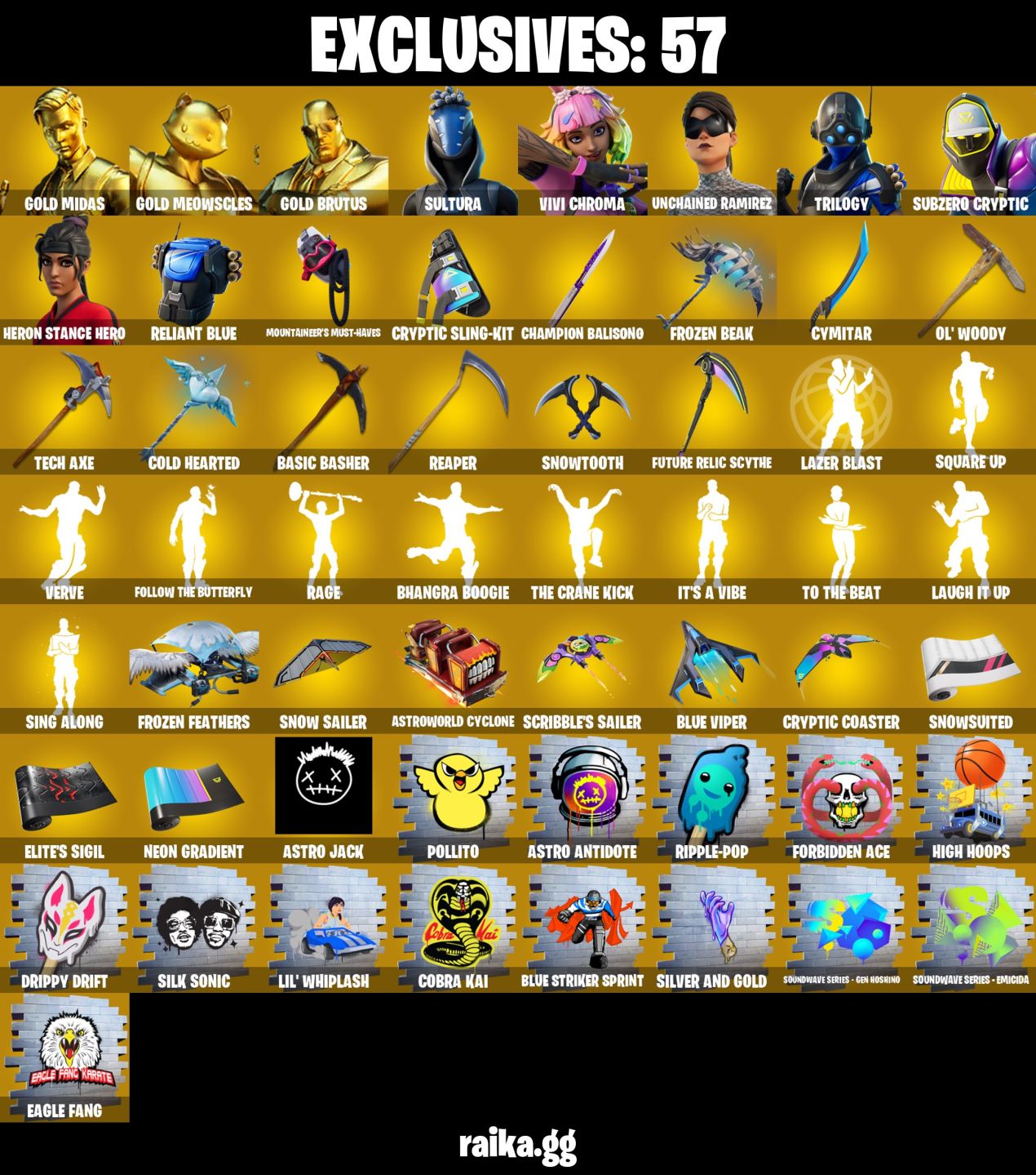 264 skins | Gold Midas Unchained Ramirez heron Stance cobra kai conta tryhard