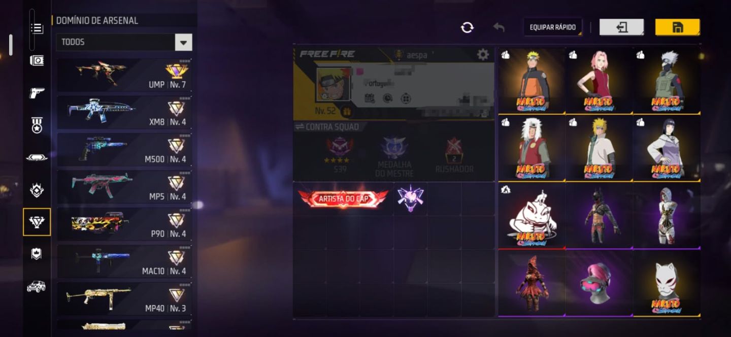 CONTA DE FREE FIRE COM NARUTO