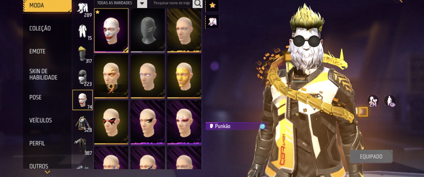 CONTA FREE FIRE RARA GEMADA! 4 PUNHOS, NIVEL 75, BARBINHA, ANGELICAL PUMA