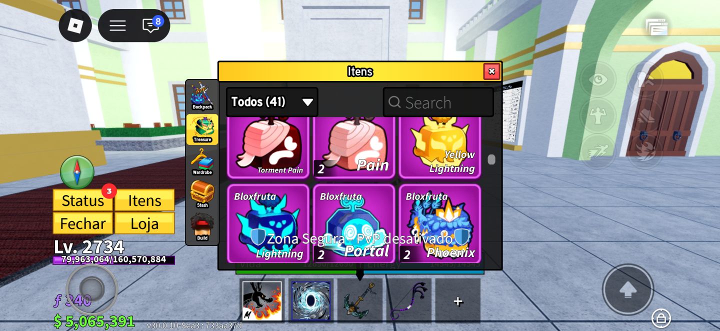 Conta de Blox fruits Com vários gamepass e skins raras