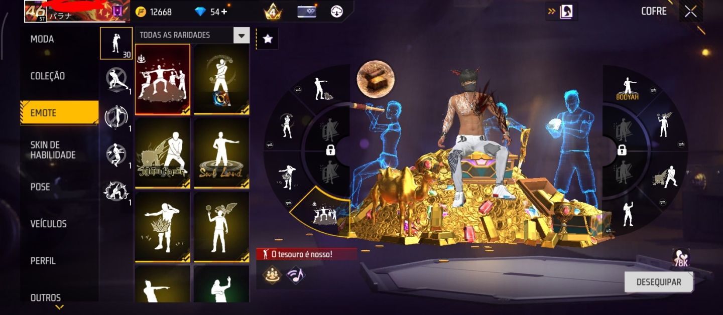 FREE FIRE LV 57 | 12.668 OUROS | 1.288 CURTIDAS | CONTA COMPLETA