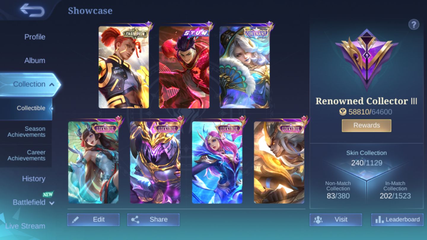 Conta Mobile Legends / CHAMPION Brody / 5 LUCKYBOX / STUN Chou