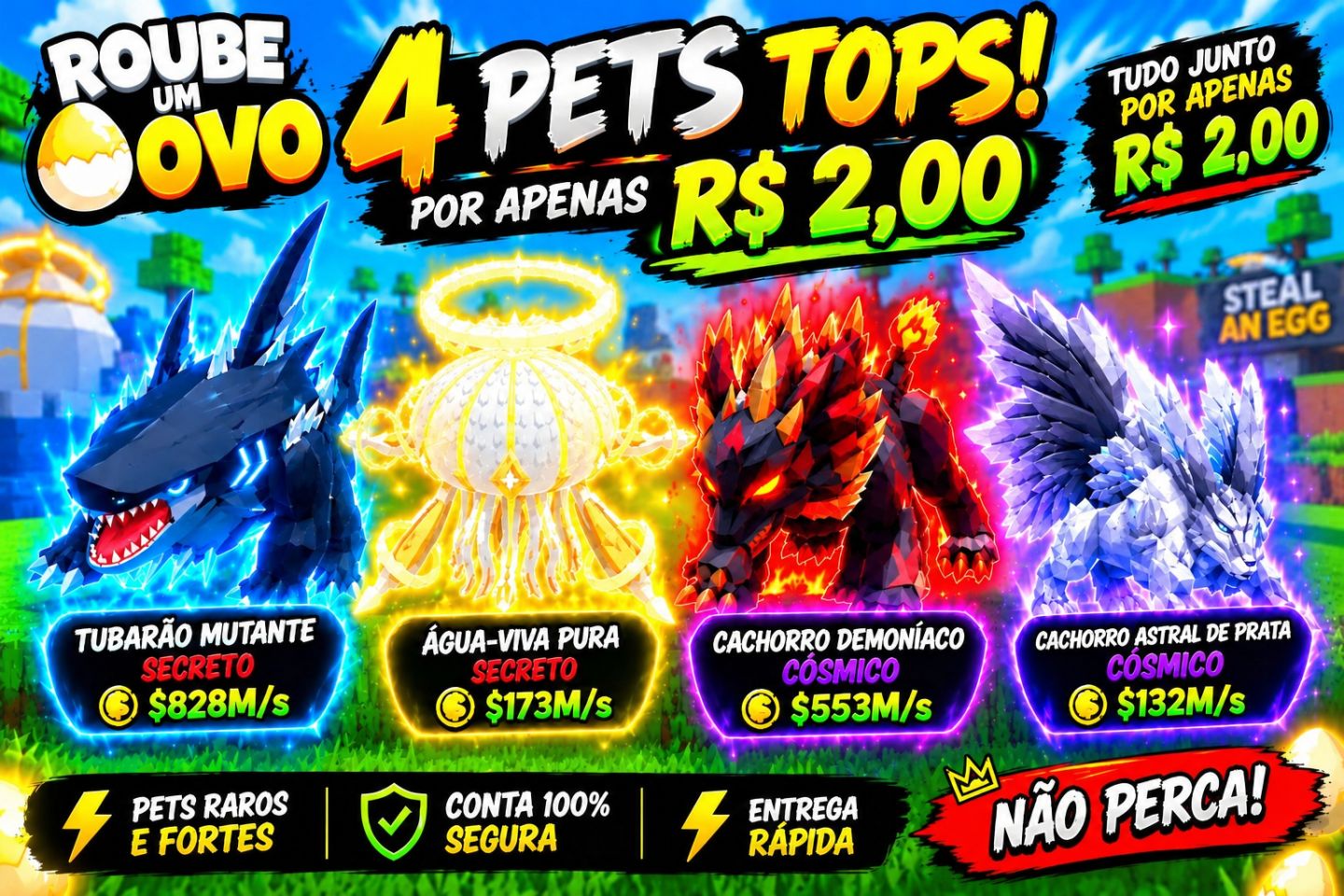 PREÇO BAIXO! 4 PETS RAROS DO ROUBE UM OVO Roblox