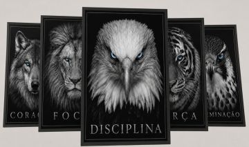 Kit 5 Artes Animais Motivacionais Para quadros decoração