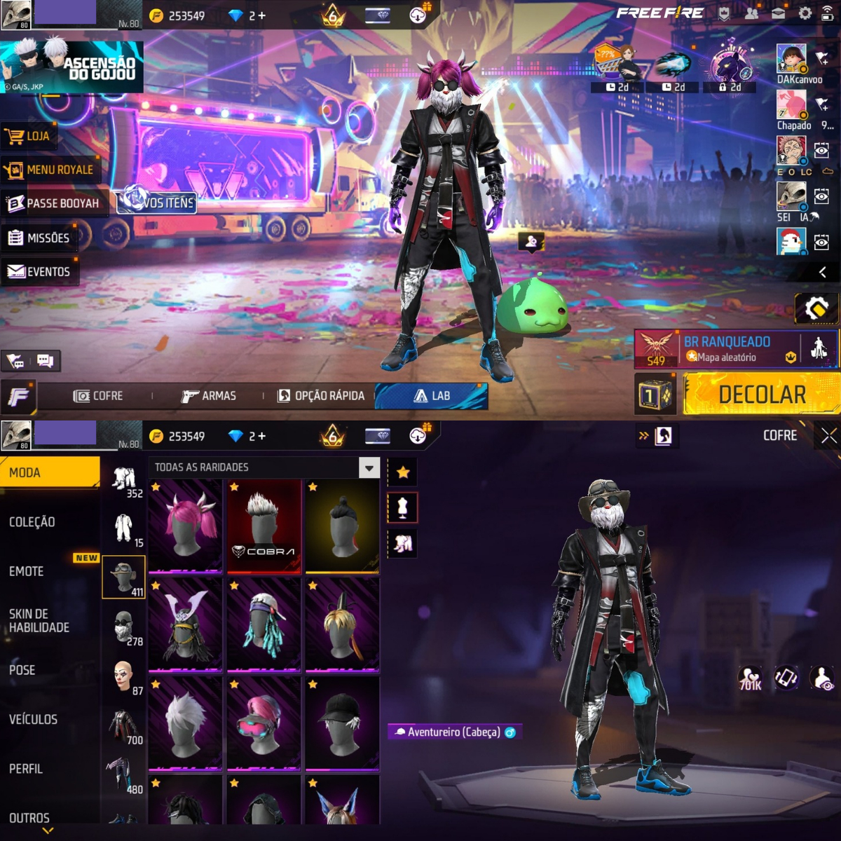 CONTA FREE FIRE LVL 80 COM DIVERSOS ITENS E PASSES ANTIGOS