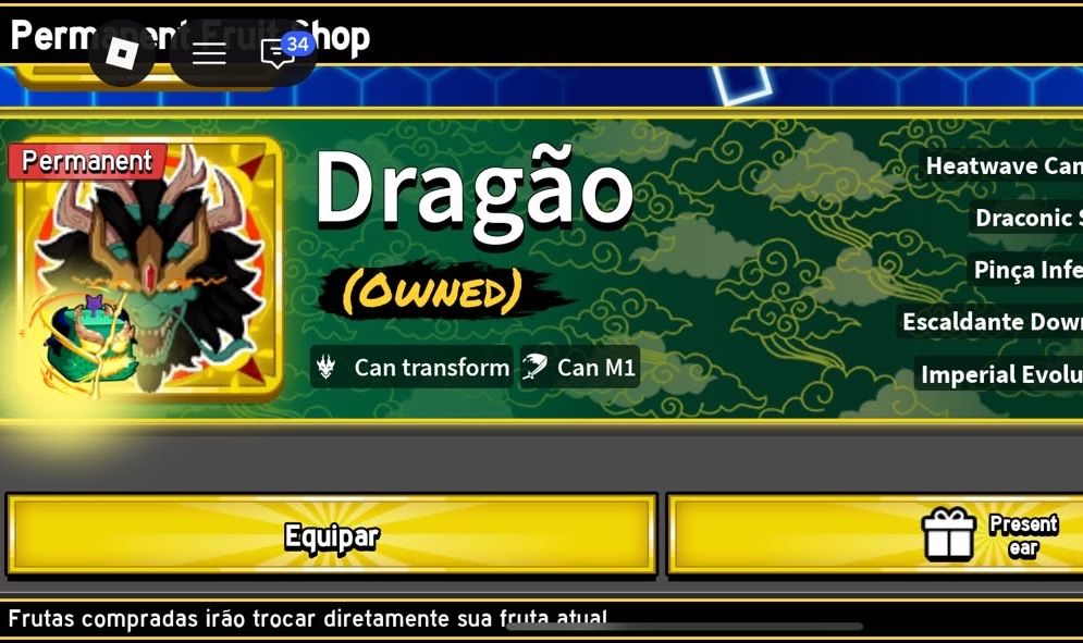 Conta blox fruits com dragão permanente e todas as game pass do jogo.