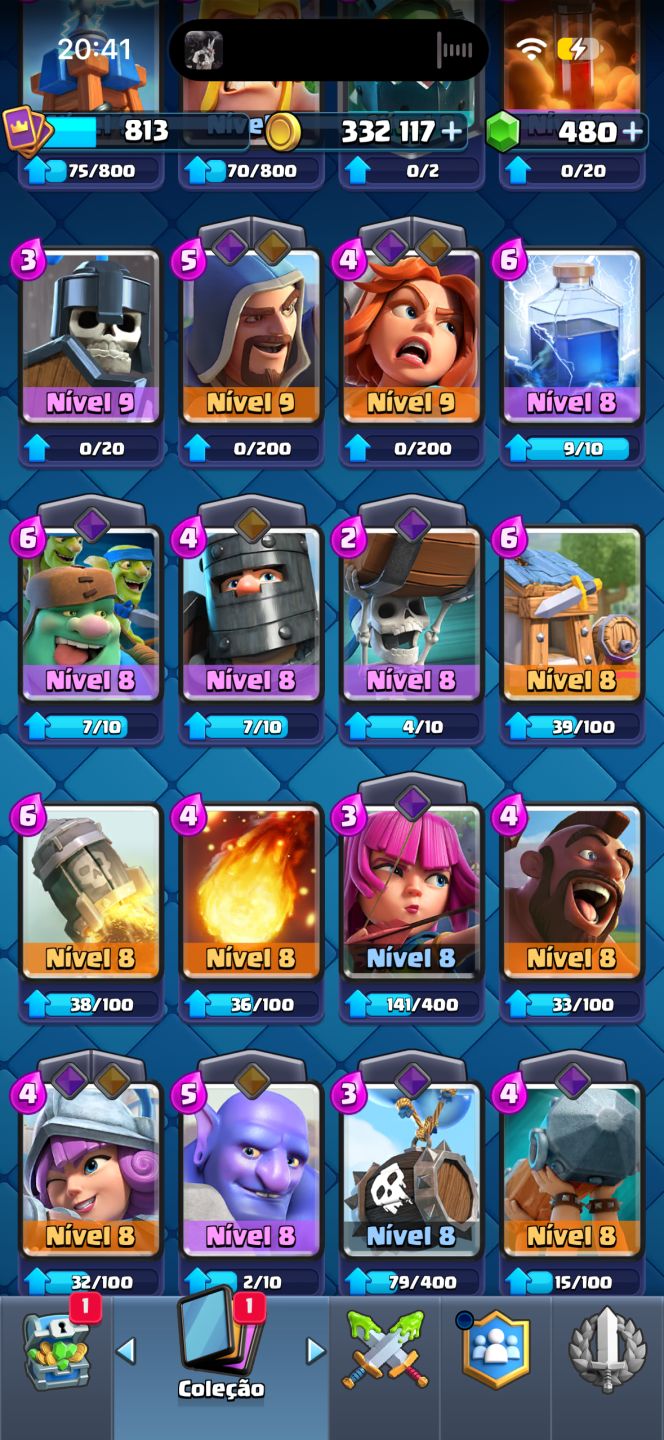 CONTA COMPLETA CLASH ROYALE 332.117 OUROS + 480 GEMAS + 4.537 TROFÉUS