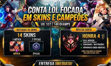 CONTA LOL | LVL 107 | 146 CHAMPS | SKIN MÍTICA | HONRA 4 | Entrega Automática