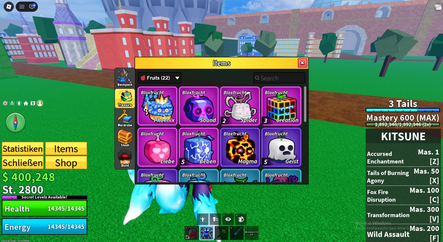 Conta de Blox Fruits Full com 6 Perm Tiger, Venom, Kitsune e Todas as gamepass