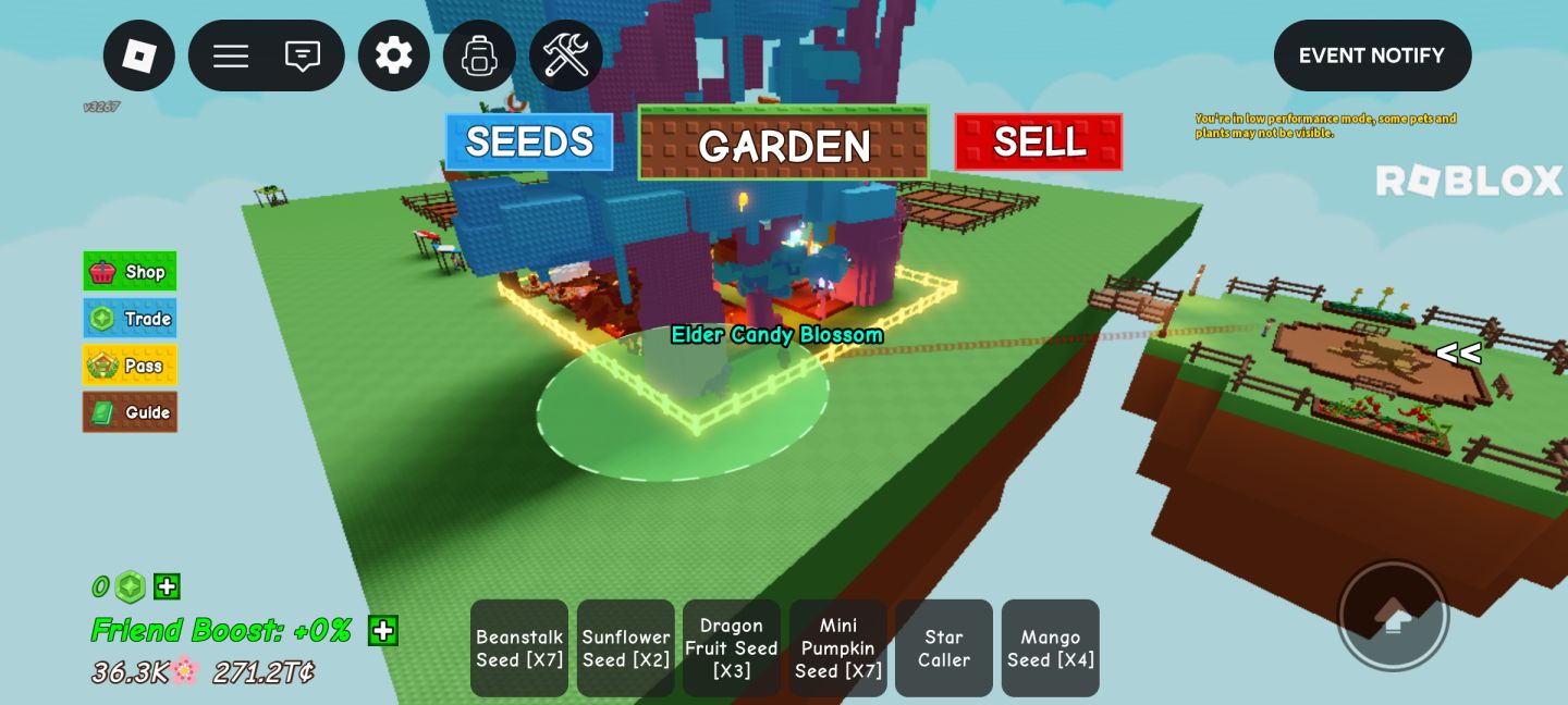 Conta Roblox Top focada em Grow a Garden 2 Elder Candy Blossom Gigante
