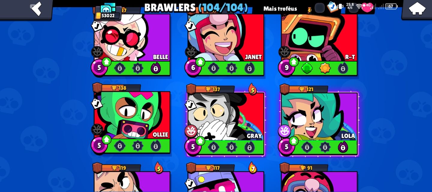 Conta de brawl com 53k de troféus,104 brawlers e skins raras