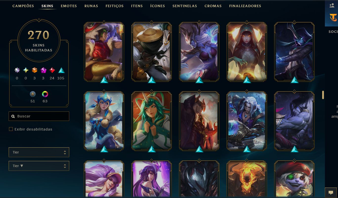 CONTA LOL - 270 SKINS - UNRANKED - 70 CROMAS - LV 610 - DONO ÚNICO - SKINS BOAS