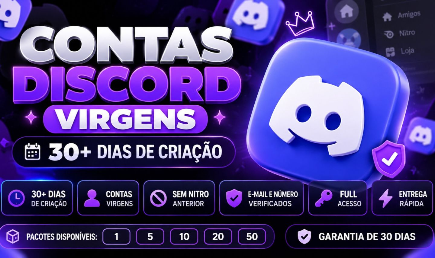 CONTAS DISCORD NOVAS 30+ | FULL ACESSO | ENTREGA RÁPIDA | MENOR PREÇO