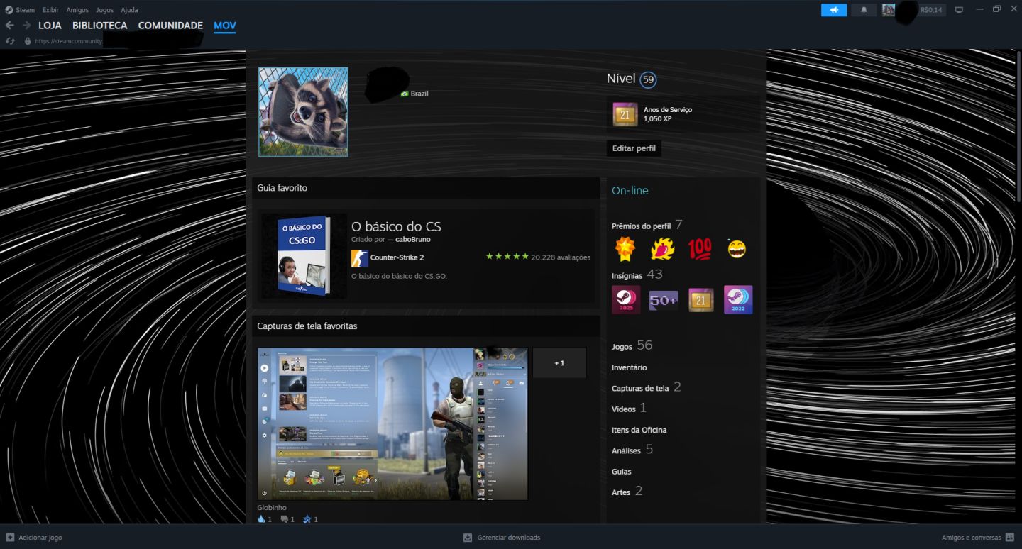 Conta CS2 (Conta steam 21 anos, level 59, Max premier 25k)