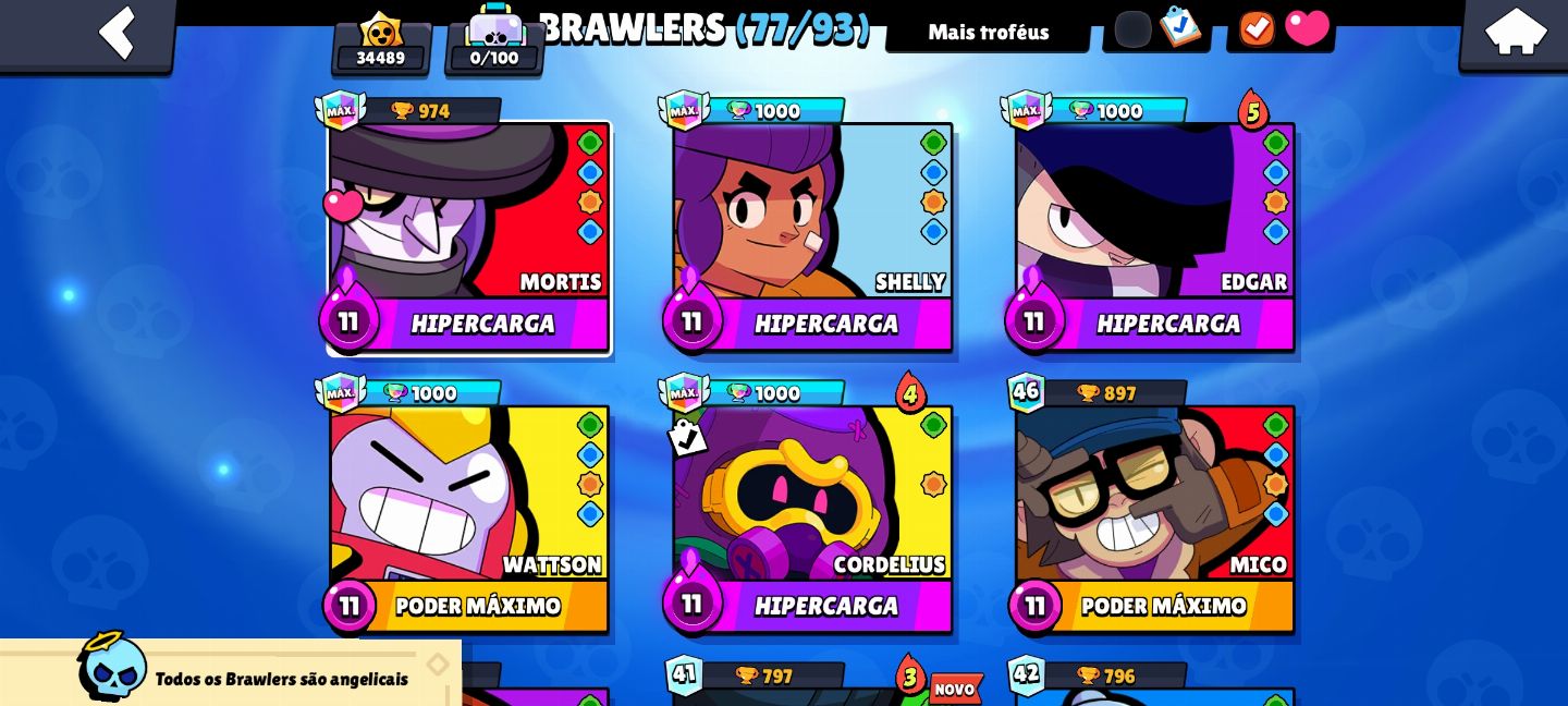 CONTA BRAWL STARS DESDE DE 2019, 34K DE TROFÉUS, 57 HIPERCARGAS, 77 BRAWLERS ETC