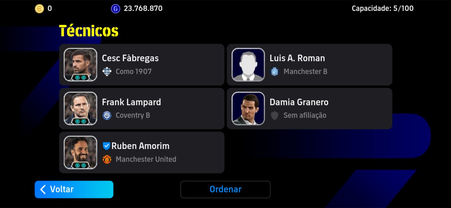 Conta top de efootball mobile com Hazard, Best e Kaká.