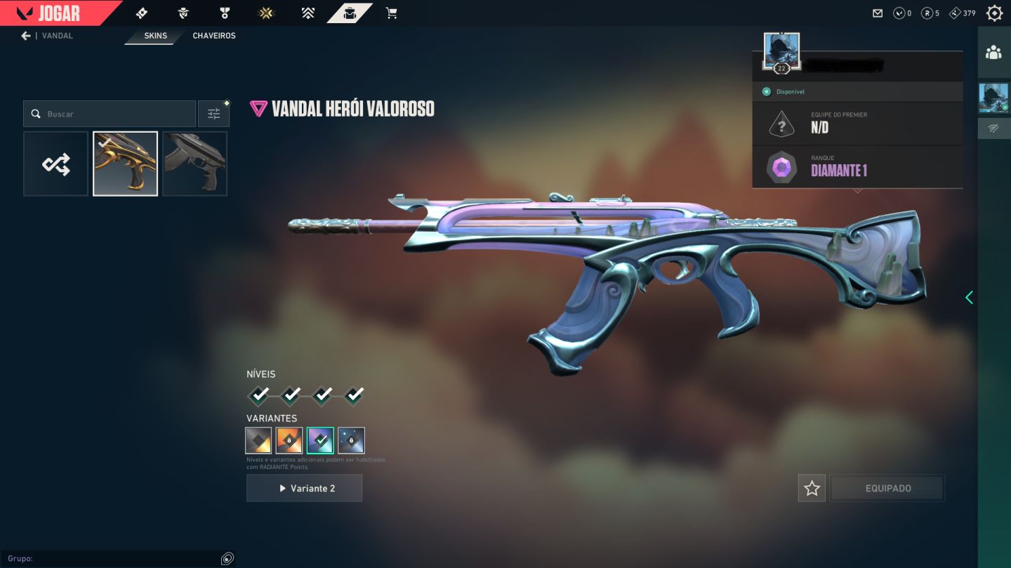 CONTA VALORANT DIAMANTE 1 COM VANDAL HEROI VALOROSO E PACOTE CHAMPIONS 2026