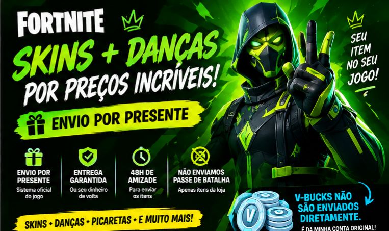 FORTNITE MAIS BARATO! SKINS + DANÇAS | 48H