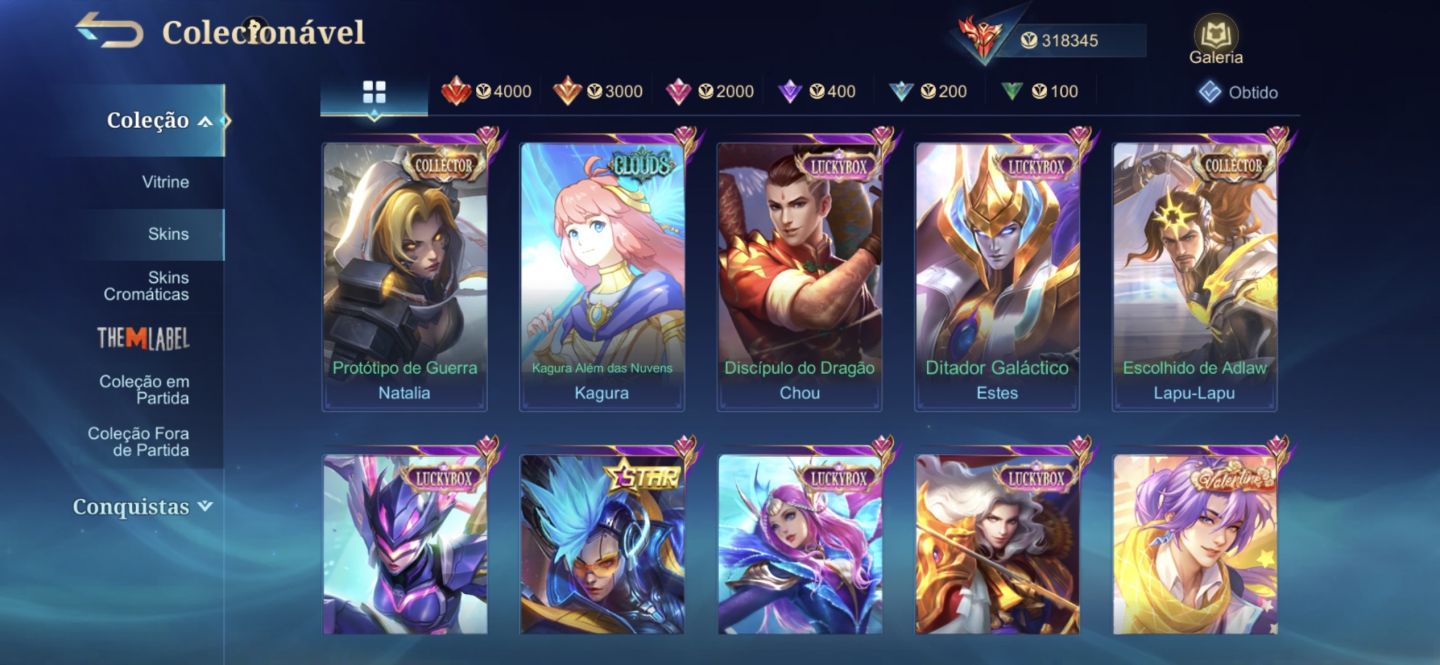ACC EX-IMORTAL COM MUITAS SKINS MÓBILE LEGENDS