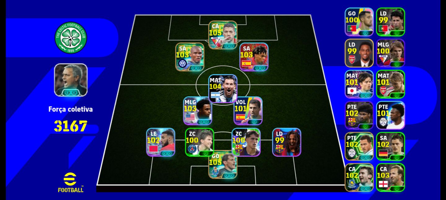 Conta Efootball | 3167 Força | Suárez Blitz + Cassillas 105 + Messi 105 + Eto