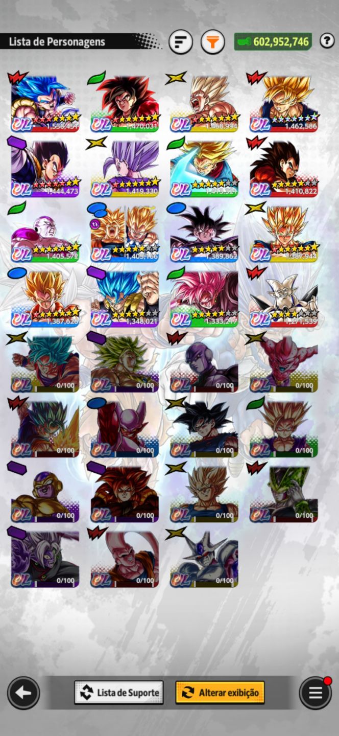 Conta histórica e competitiva. Com muitos equipamentos, e personagens(Gogeta ul)