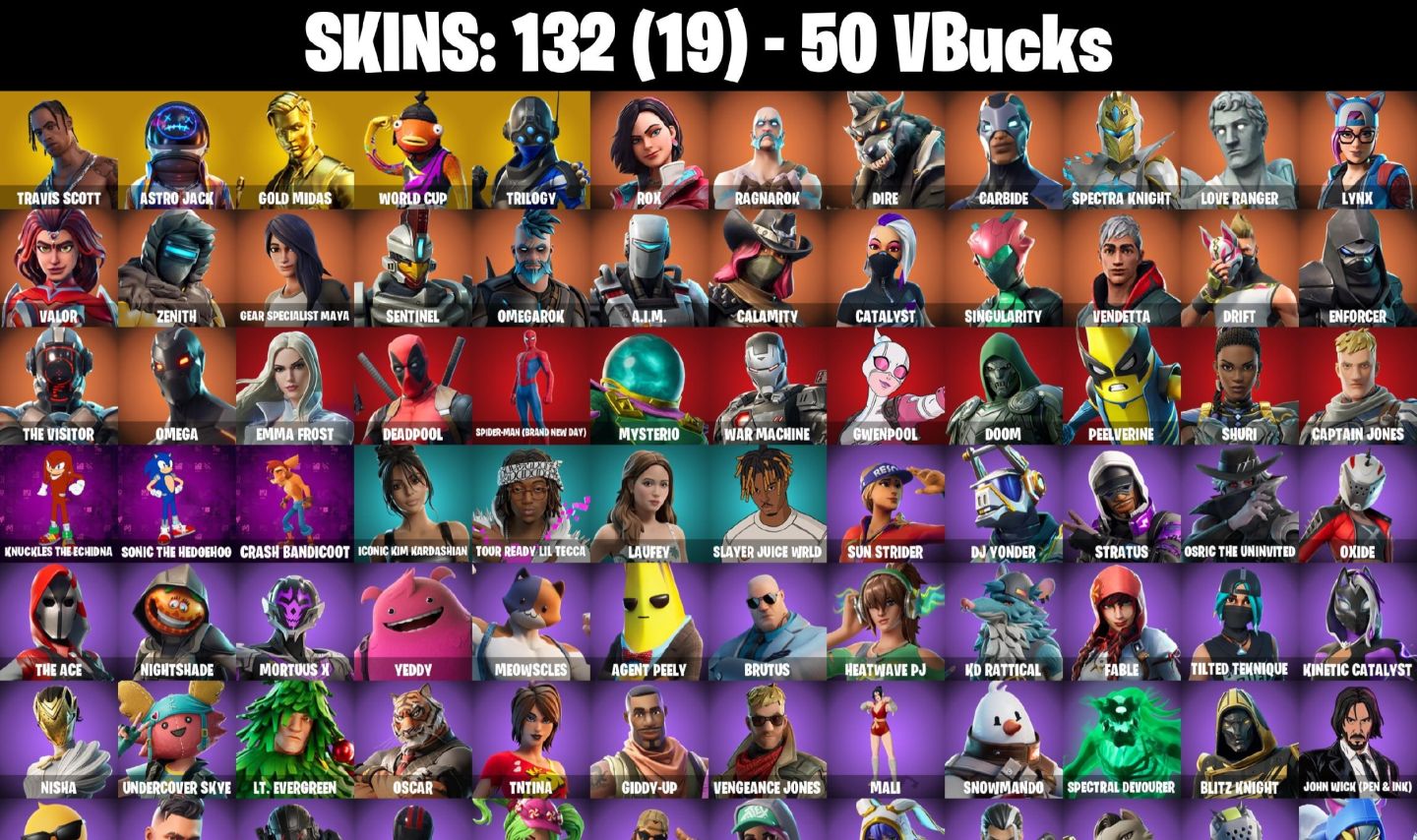 Conta Fortnite com Travis Scott | Astro Jack | Gold Midas | WORLD e 132 Skins