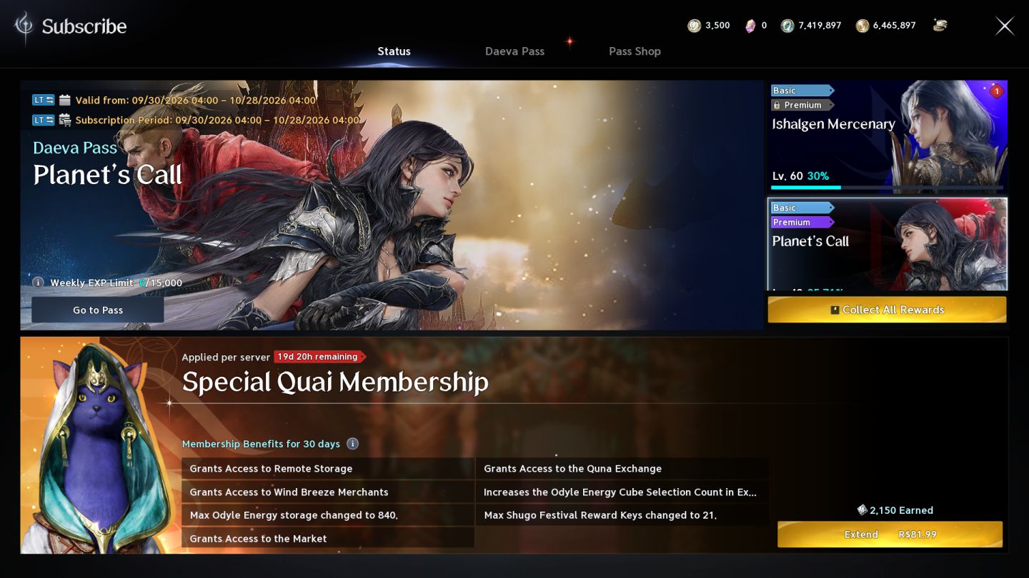 Conta Aion 2 Templar 1973 GS (VIP + PASSE PREMIUM)