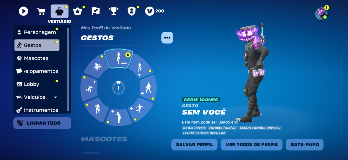 Conta fortnite com skins raras e emotes meta