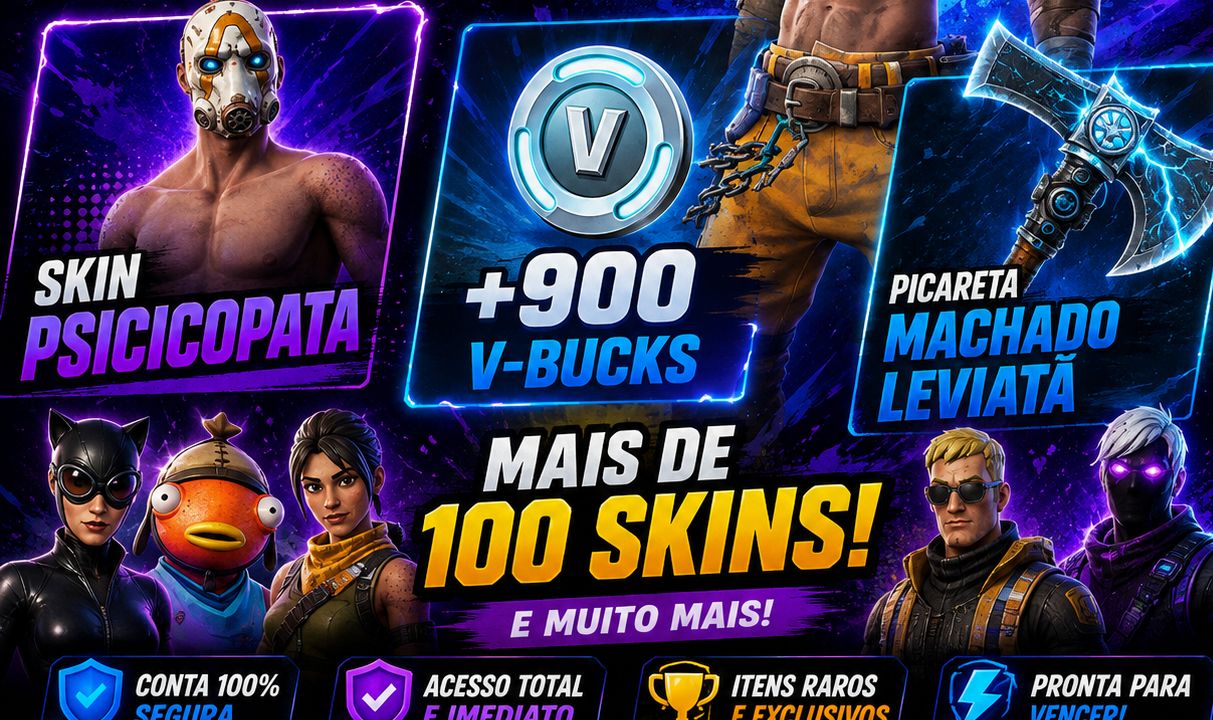 CONTA FORTNITE/ 900 VBUKS/ MUDANÇA DE TODOS OS DADOS/ + 100 skins