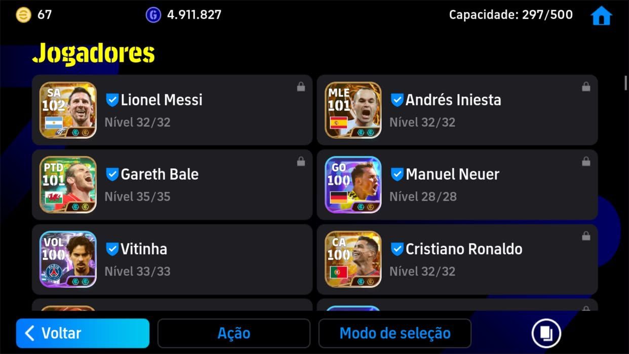 Conta de Efootball Braba do CR7,MESSI,KVARA BLITZ,BALE FORÇA COLETIVA MAX 3284+