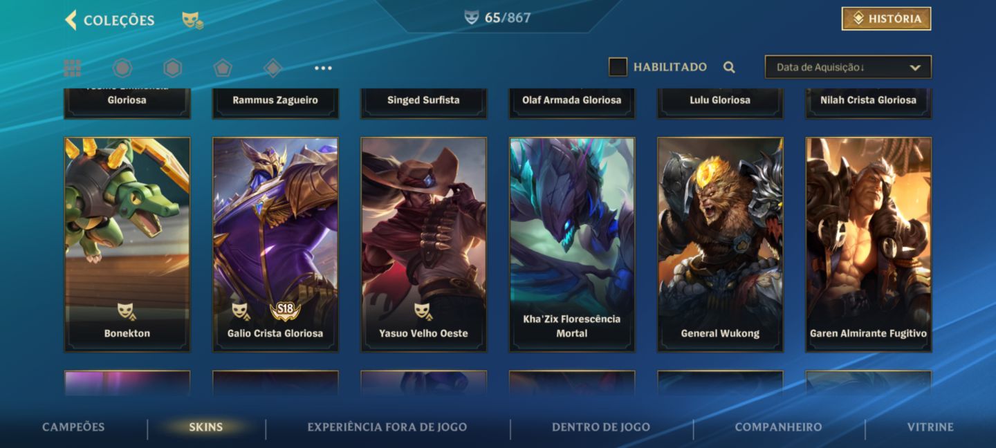 Wild Rift Conta 65 Skins (Lendárias + Épicas) | Nível 160