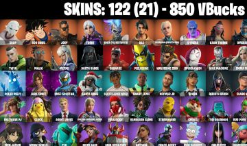 122 Skins - lara croft, darth vader, carnage, war machine, 850 vbucks